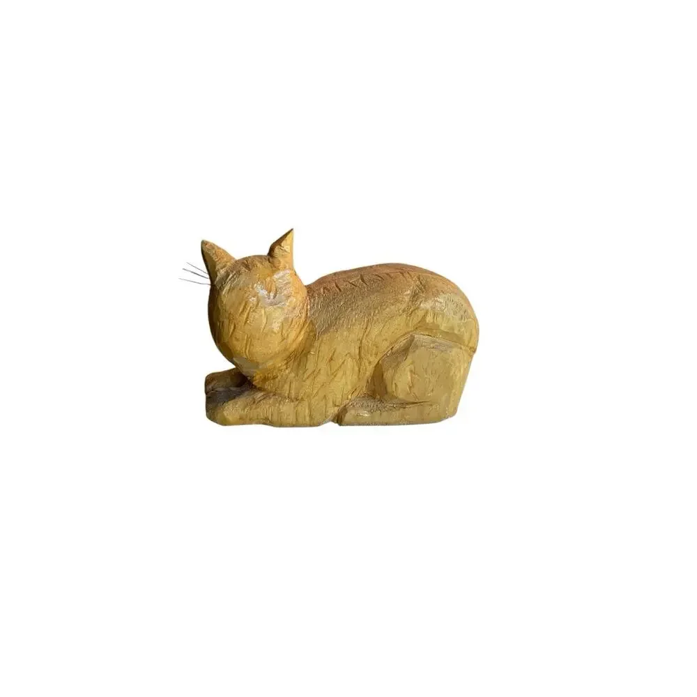 Folk Art Hand Carved Wood Cat Vintage Primitive Rustic Very Nice Signed Numbered